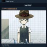 A screenshot of a Telegram post in Colwell's current channel, dated March 26th, 2025. The post reads "Sunny-stier," and is accompanied by an image of the Sunny character from OMORI wearing a U.S. military campaign hat with the number "333" crudely superimposed over the front of the hat.