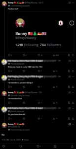 A screenshot of a Twitter thread, dated June 5th, 2025. In the initial post, Colwell attaches a screenshot of his own profile header; it includes his follower count, which at the time of the post was 764. The text to Colwell's post reads "Pardon me?" The rest of the thread is a conversation with another user, self-identifying as a groyper.
The groyper: "Now you have to cut a SIM card for 764. I remember a person doing it."
Colwell: "I remember that."
The groyper: "Do you have the vid?"
Colwell: "No."