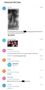 A screenshot of Brooks in the Historical New England chat, joining in the mockery of defected NSC-131 member Charles Netter.